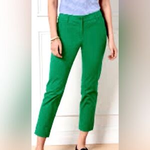 Talbots Green Stretch Perfect Crop Pants 8 Slim Fit Split Hem Mid Rise